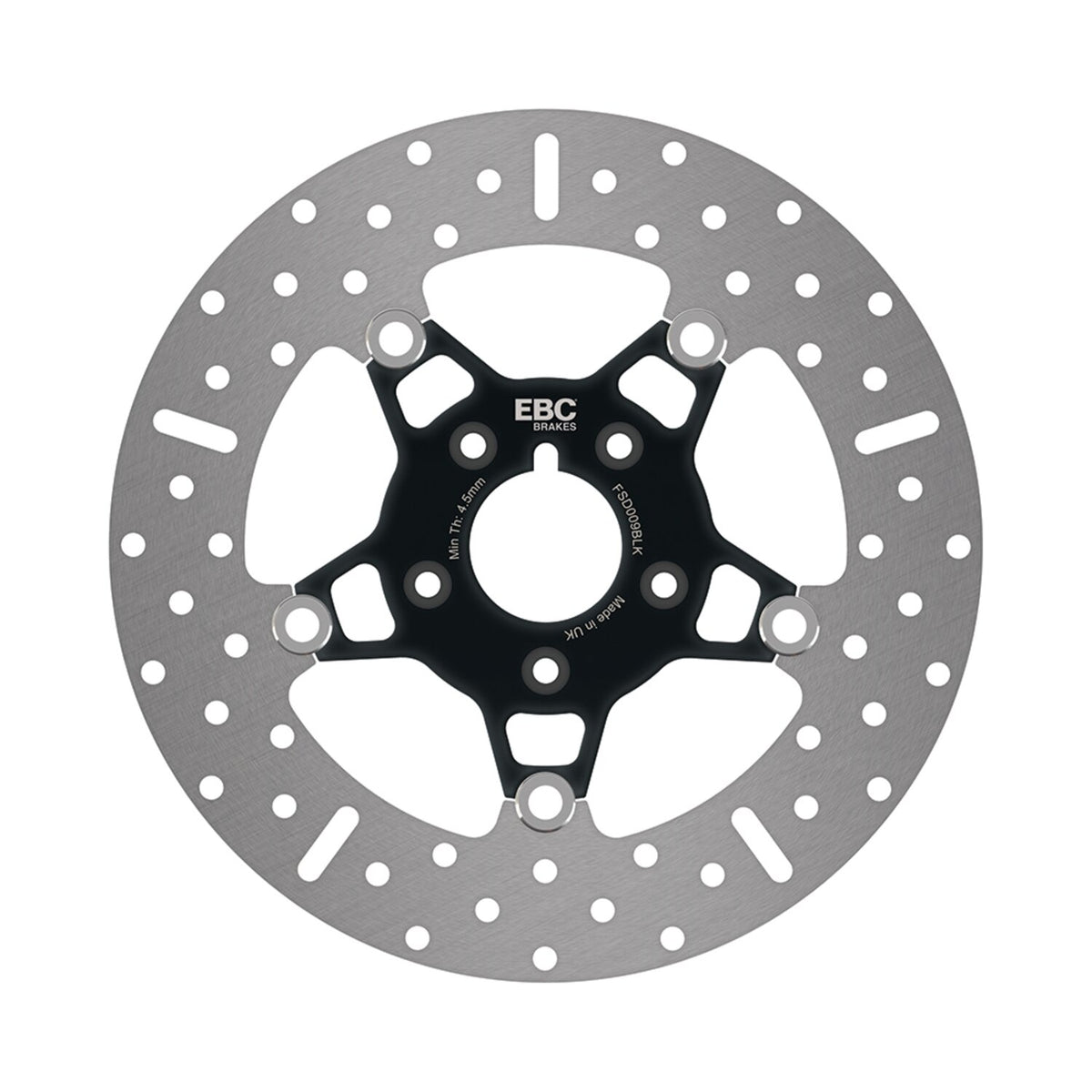 EBC, 5-Button stainless floating brake rotor. Front. Black