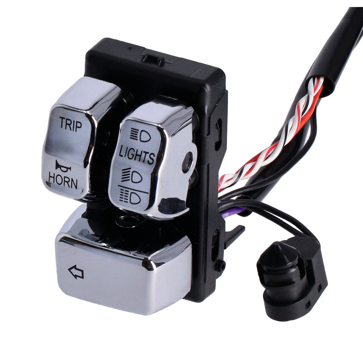Handlebar switch & wiring kit, clutch side. Chrome