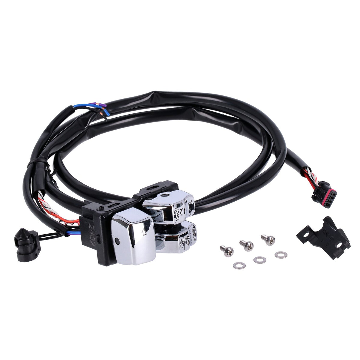 Handlebar switch & wiring kit, clutch side. Chrome