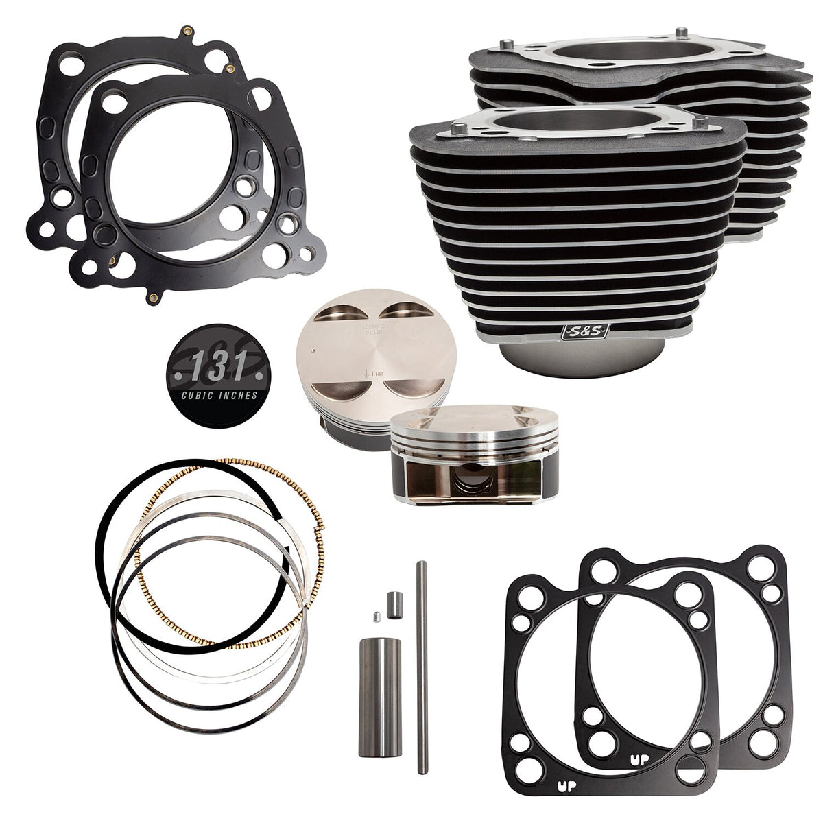 S&S, M8 131" big bore cylinder & piston kit. Clear fins