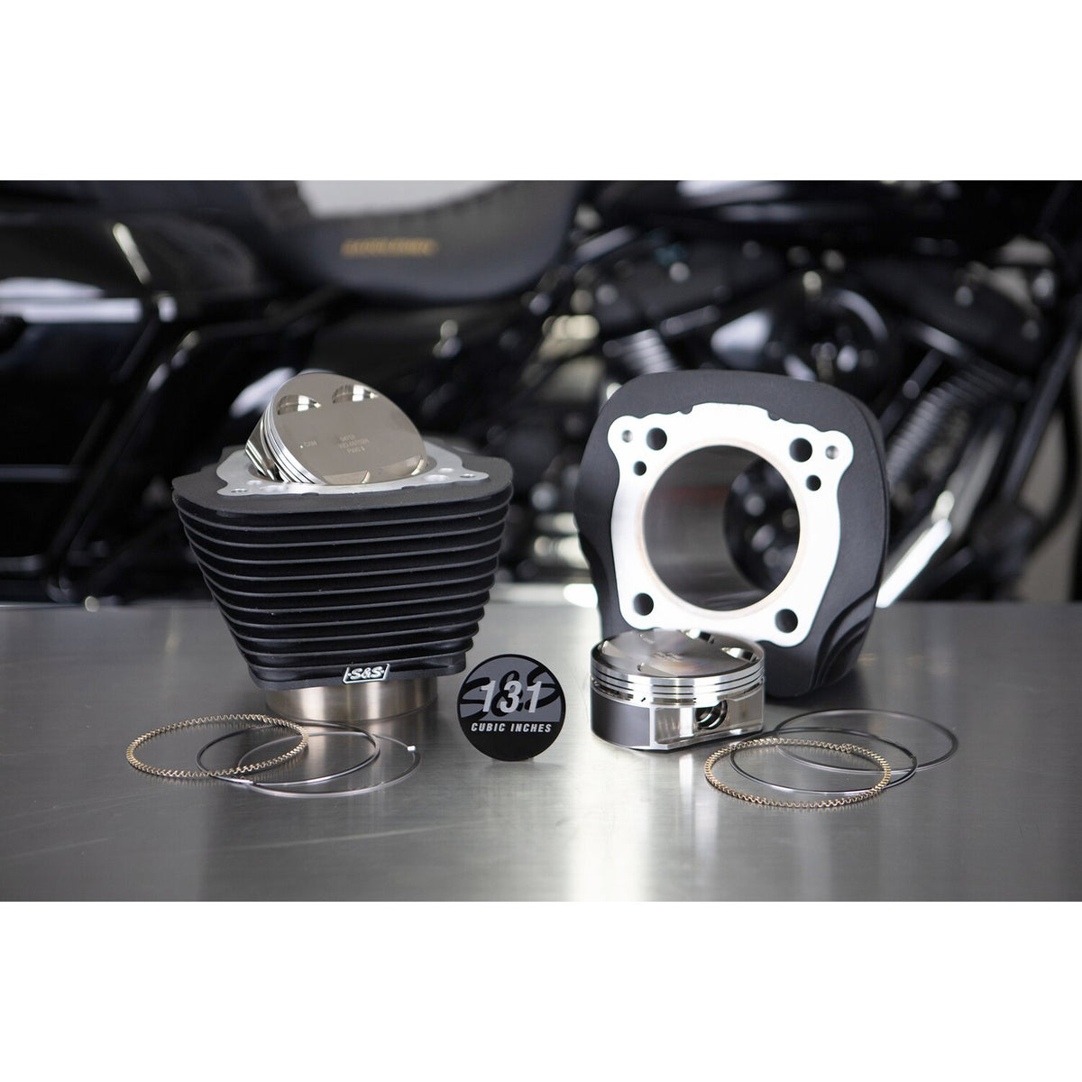 S&S, M8 131" big bore cylinder & piston kit. Black fins