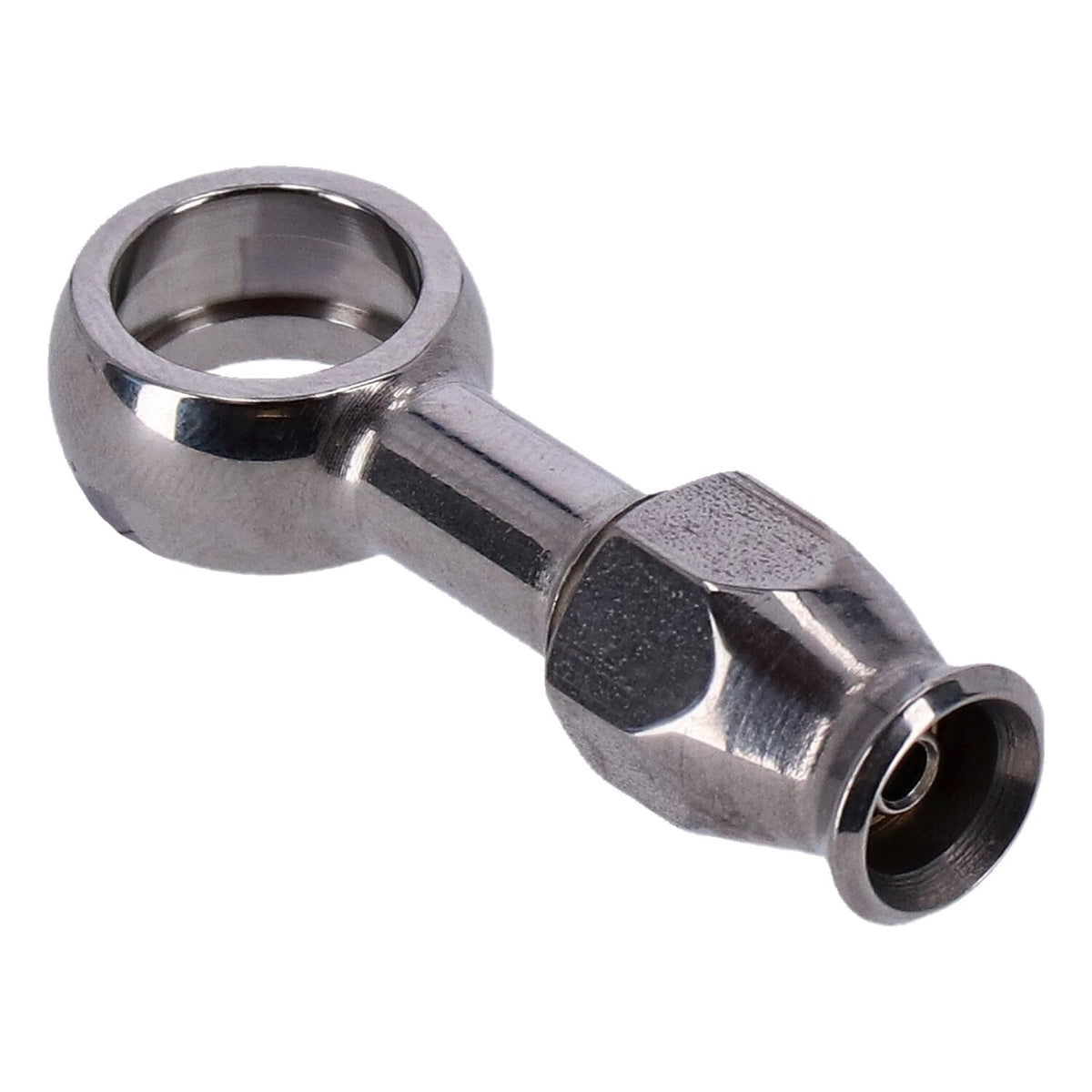 Goodridge, 7/16" (11mm) banjo fitting straight. Stainless