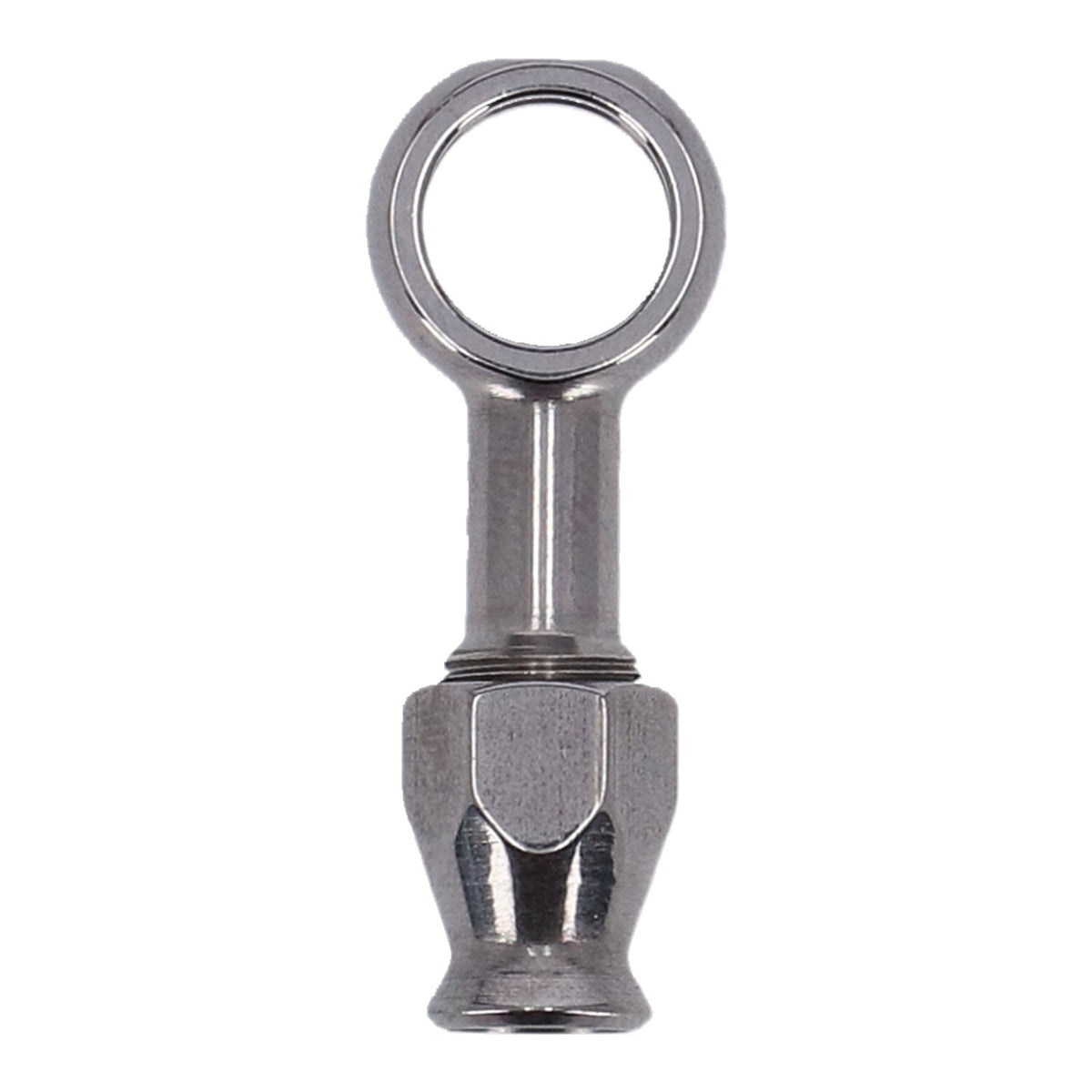 Goodridge, 7/16" (11mm) banjo fitting straight. Stainless