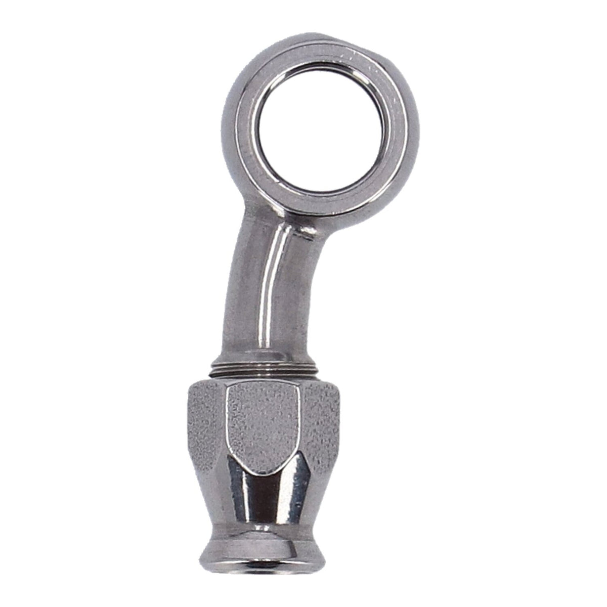 Goodridge, 3/8" (10mm) banjo fitting 20 degree side bend. SS