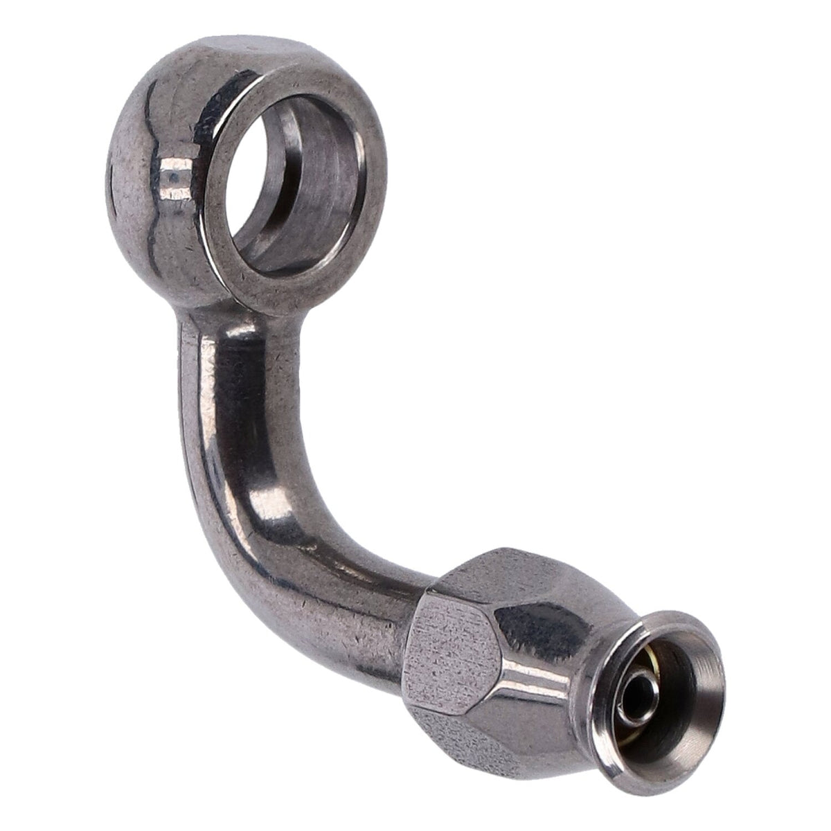 Goodridge, 3/8" (10mm) banjo fitting 90 degree bend. SS