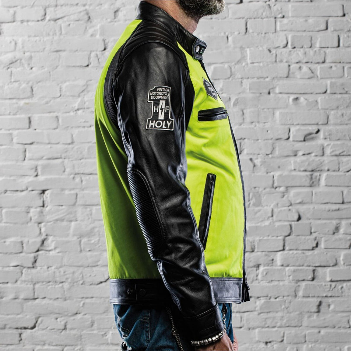 Holy Freedom Zero Vision leather jacket black/fluo yellow