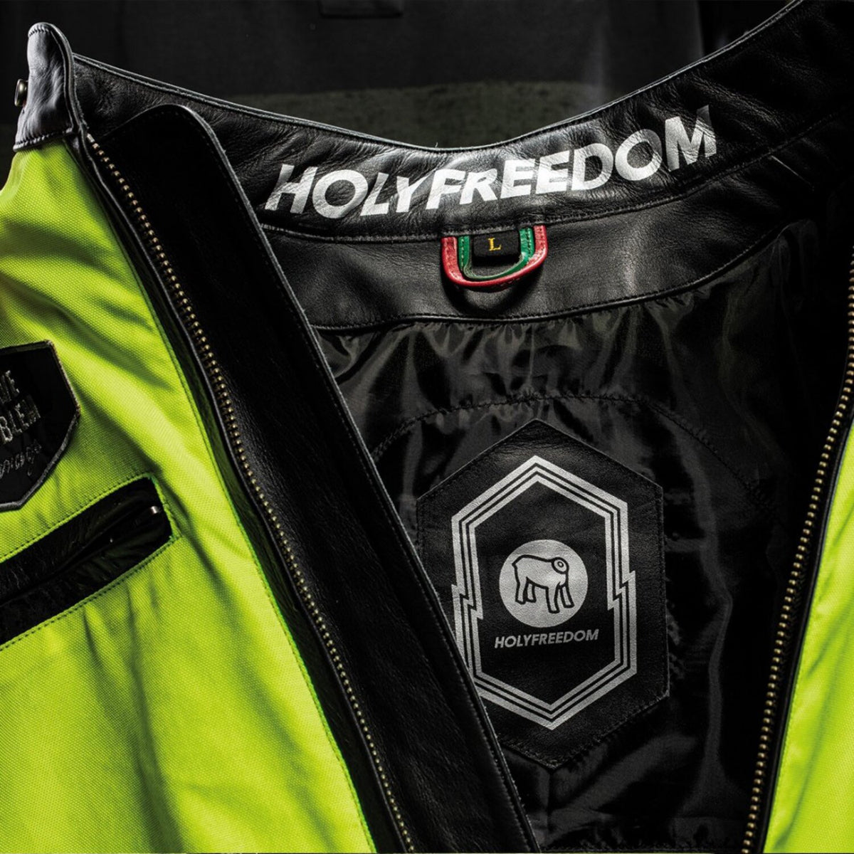 Holy Freedom Zero Vision leather jacket black/fluo yellow
