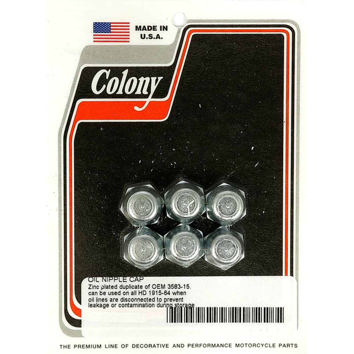 Colony, oil line nipple cap set. Zinc
