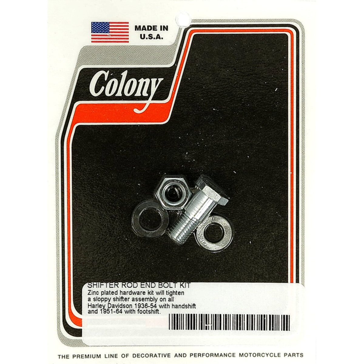 Colony, shifter rod bolt end kit. Zinc