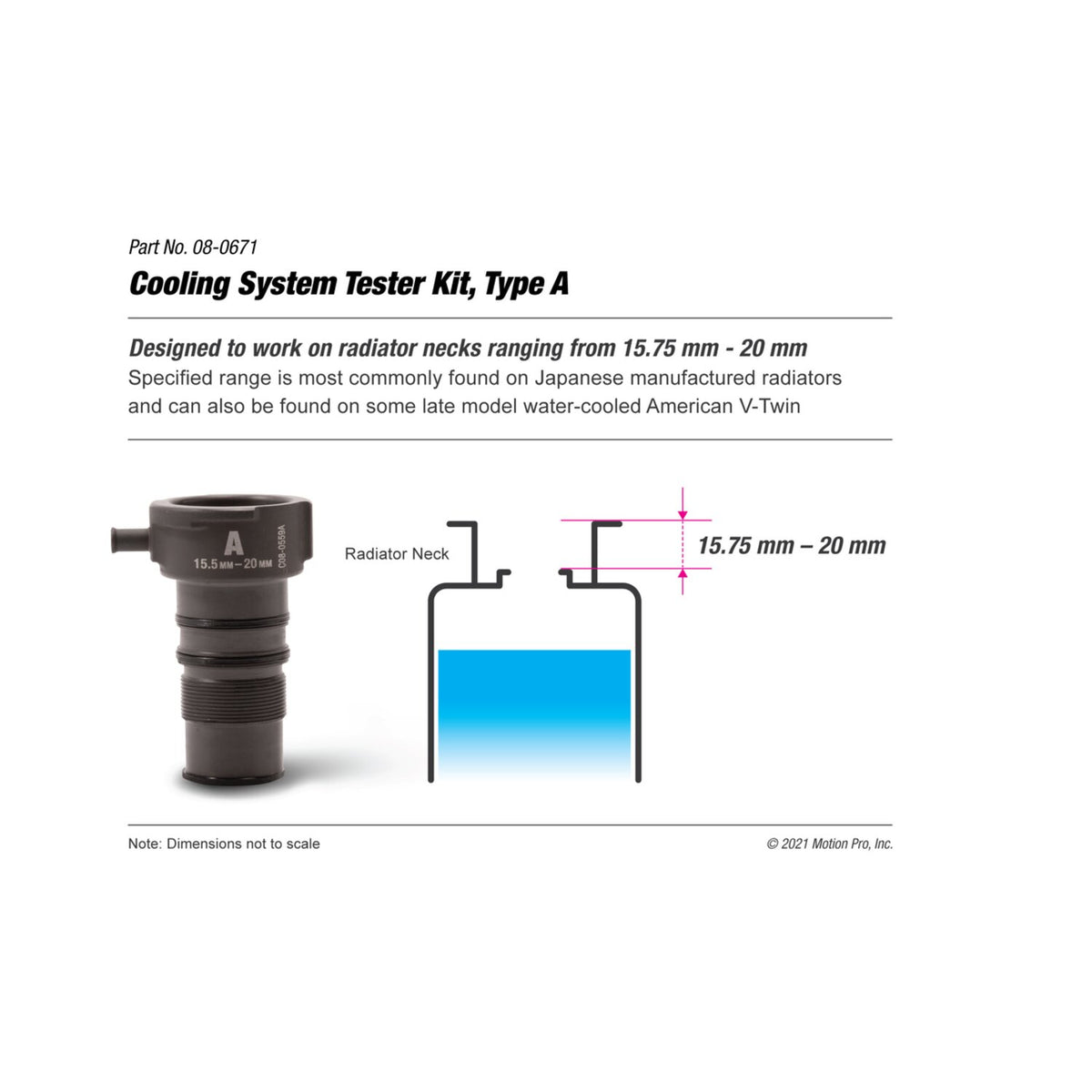 Motion Pro, type A adapter for cooling system tester