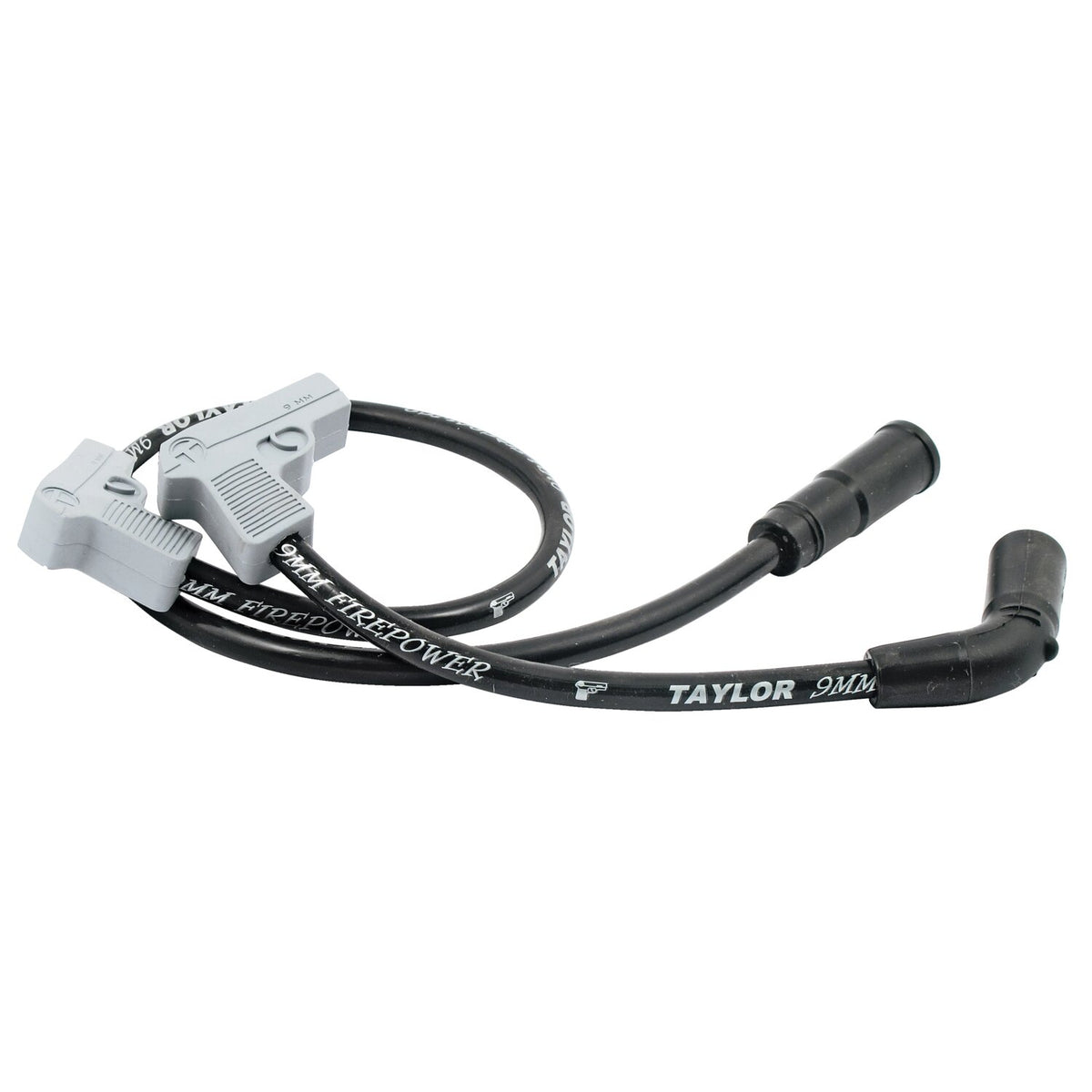 Taylor, 9mm Fire Power spark plug wire set. Black/silver