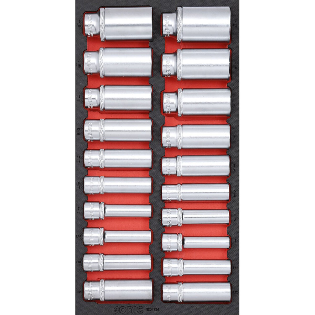 Sonic, 1/2" drive Deep socket set. 20-piece. US/SAE sizes