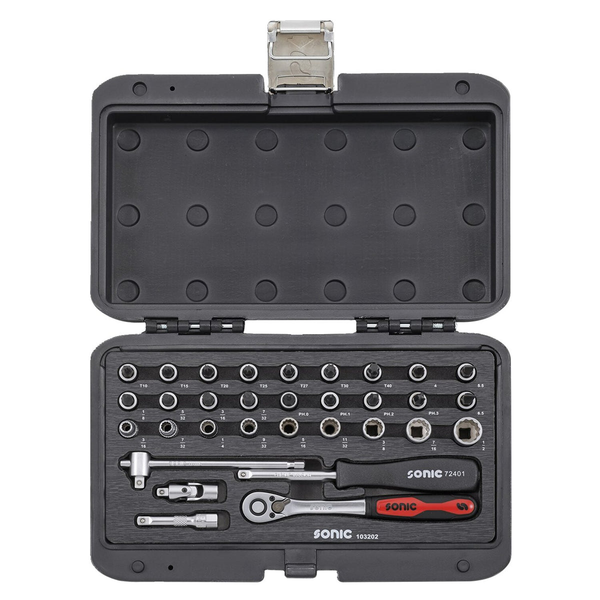 Sonic, Combination socket set 1/4'', 32-piece. US/SAE sizes