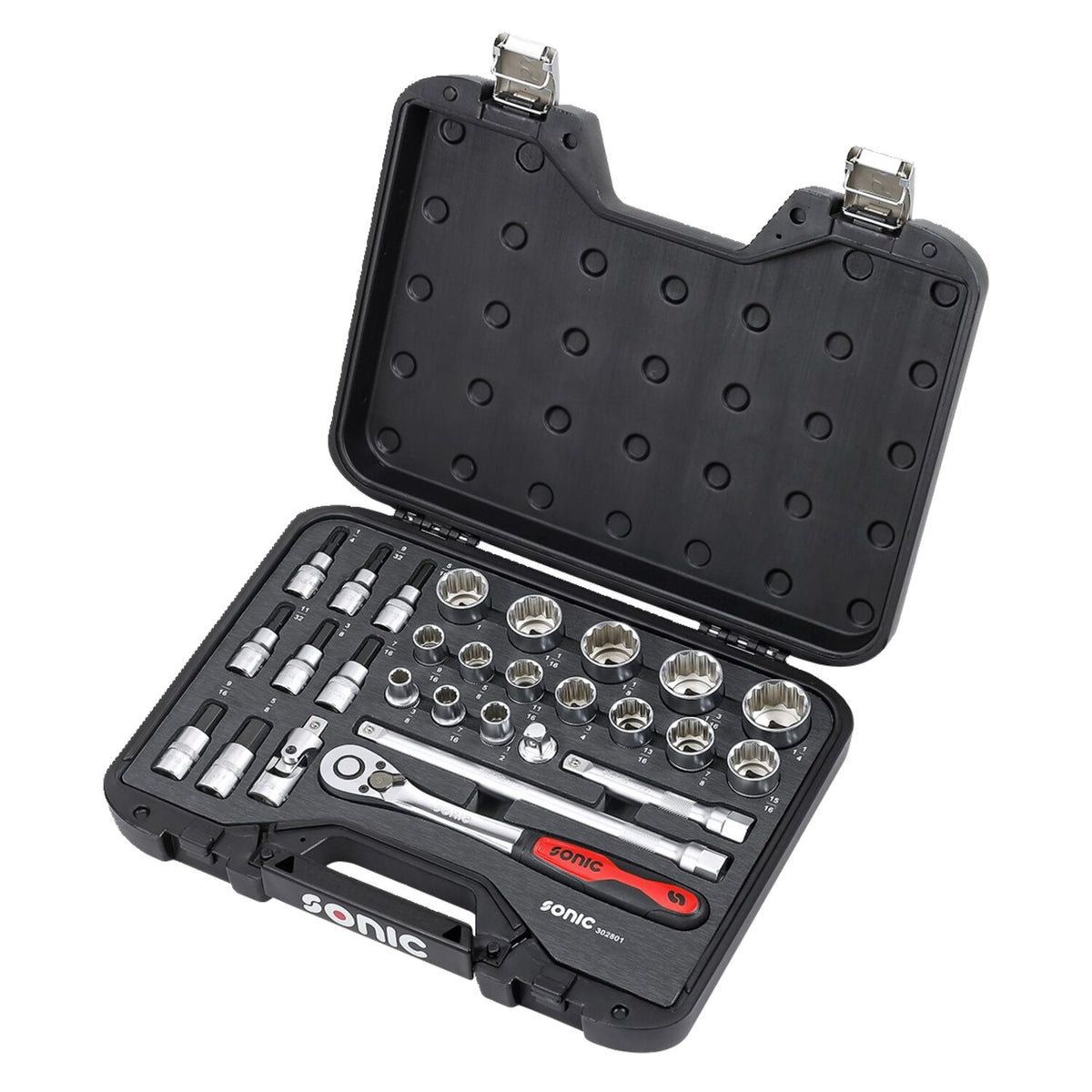 Sonic, combination socket set 1/2'', 28-piece. US/SAE sizes