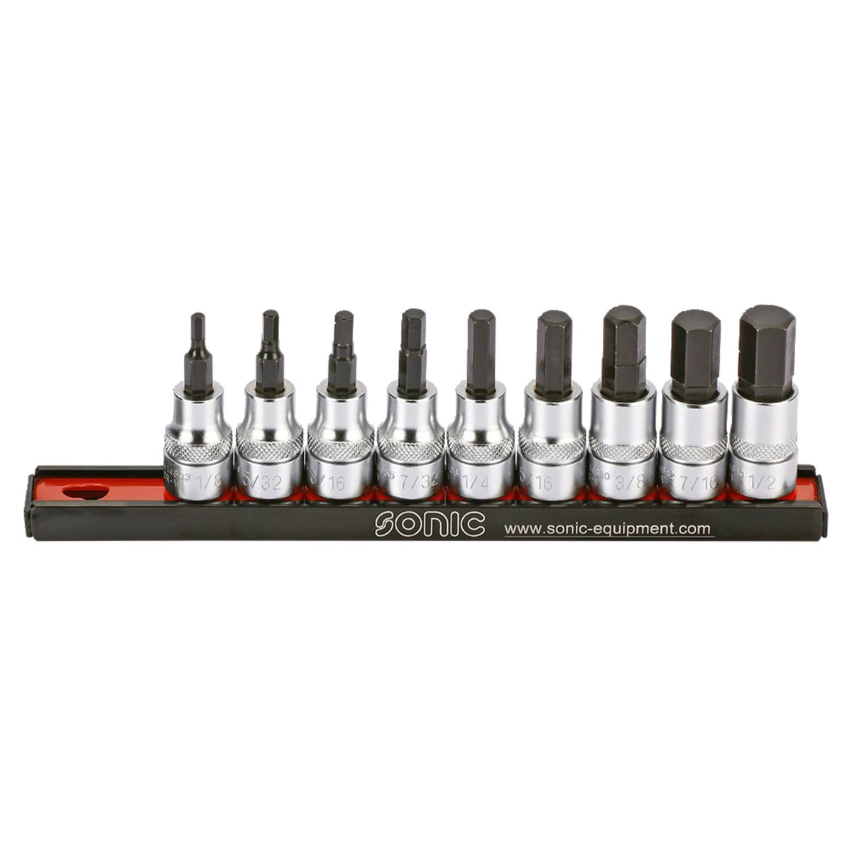 Sonic, hex bit socket rail set 3/8". 9-piece. US/SAE