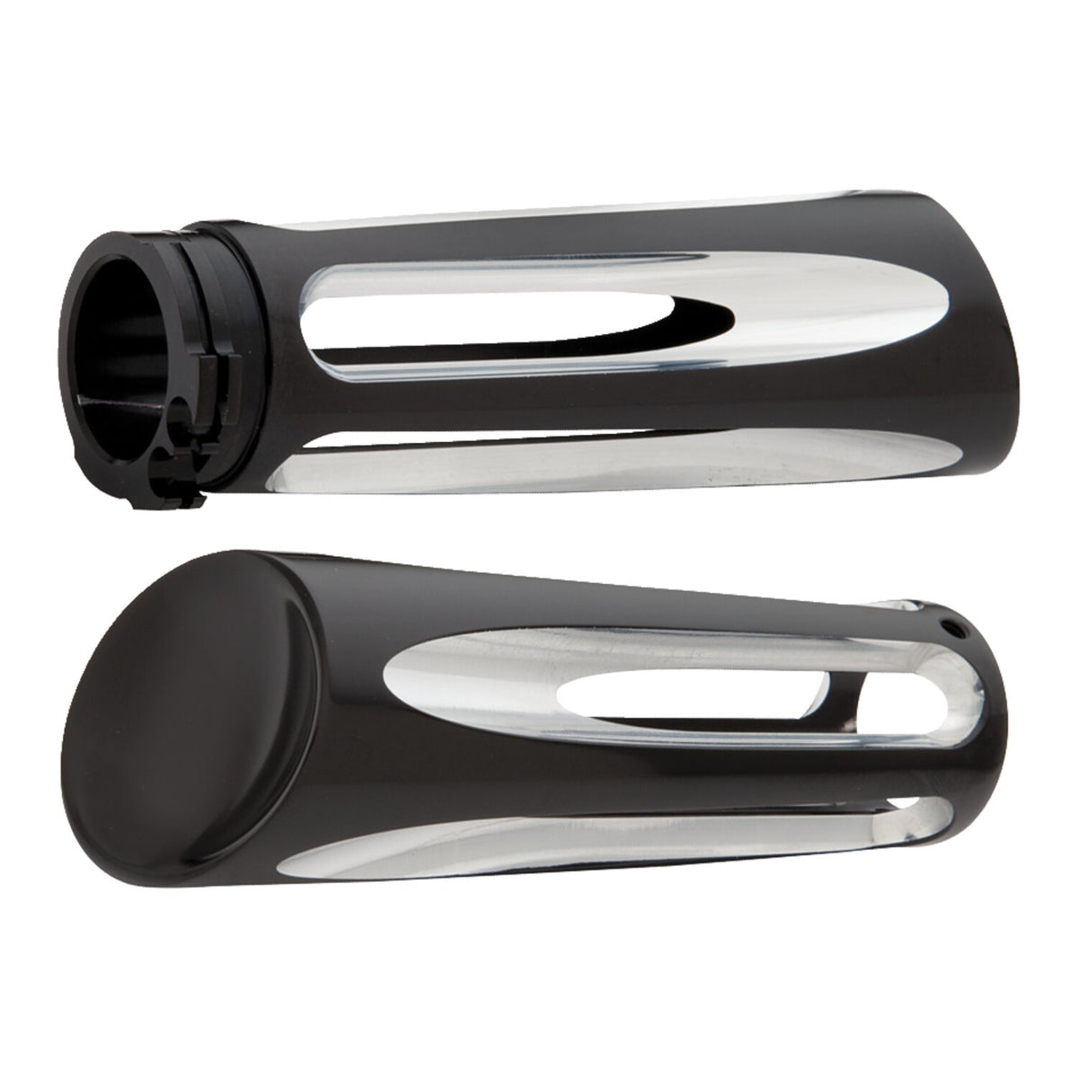 Arlen Ness, billet Deep Cut handlebar grips. Black