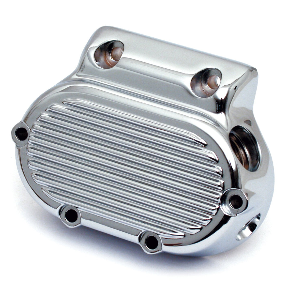 Transmission end cover ribbed, cable clutch. Chrome