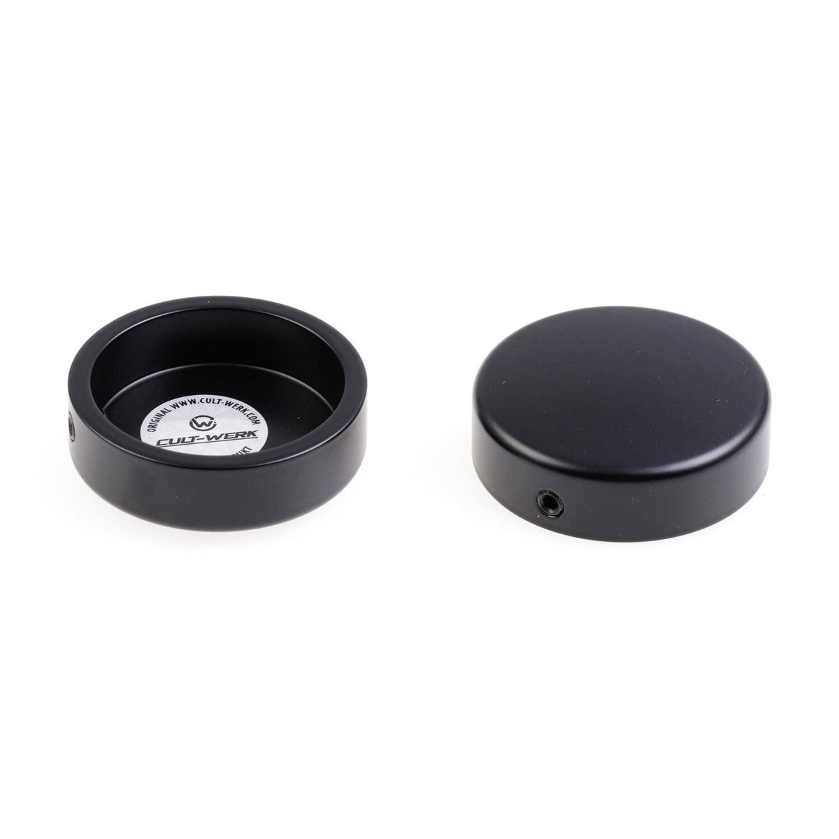 Cult-Werk, 2-piece fork tube cap bolt cover kit. Black