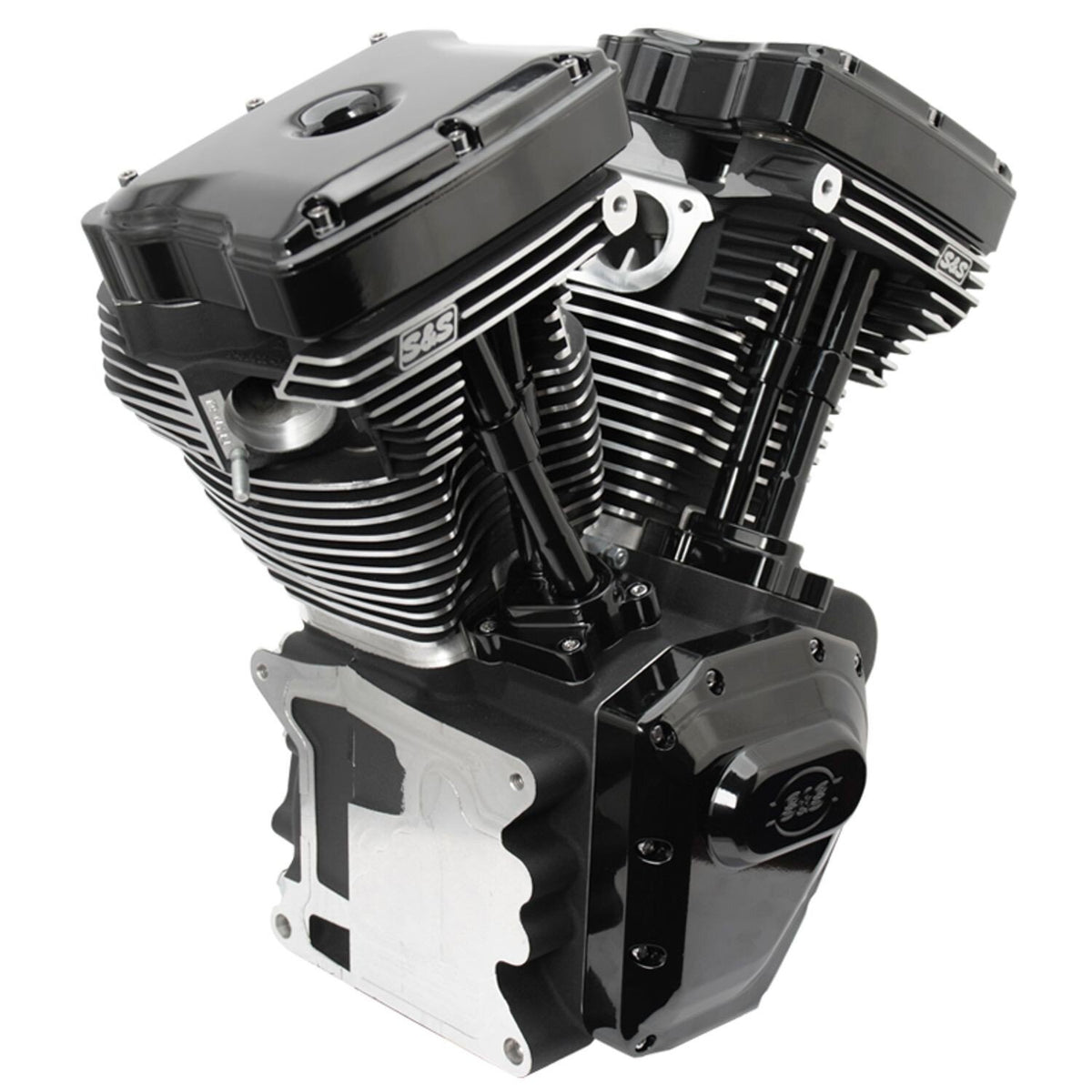 S&S, 4-1/8" bore 124" long block TC engine. All black