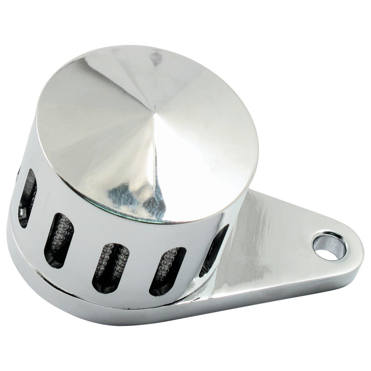Crankcase breather filter, slotted. Chrome