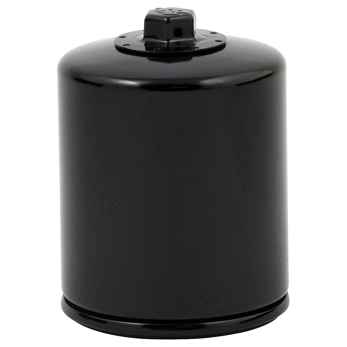 K&N, spin-on oil filter with top nut. Black