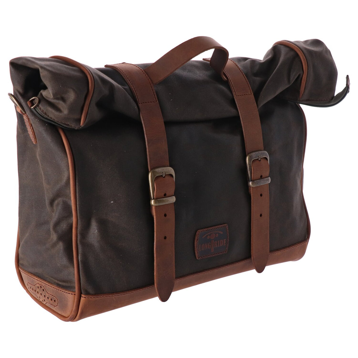 Longride, click-on Old Chopper saddlebag waxed cotton. Khaki
