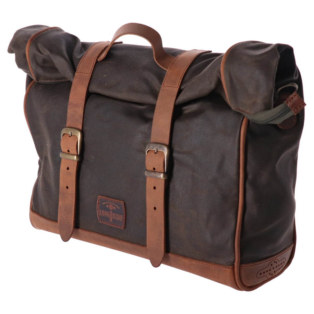 Longride, click-on Old Chopper saddlebag waxed cotton. Khaki