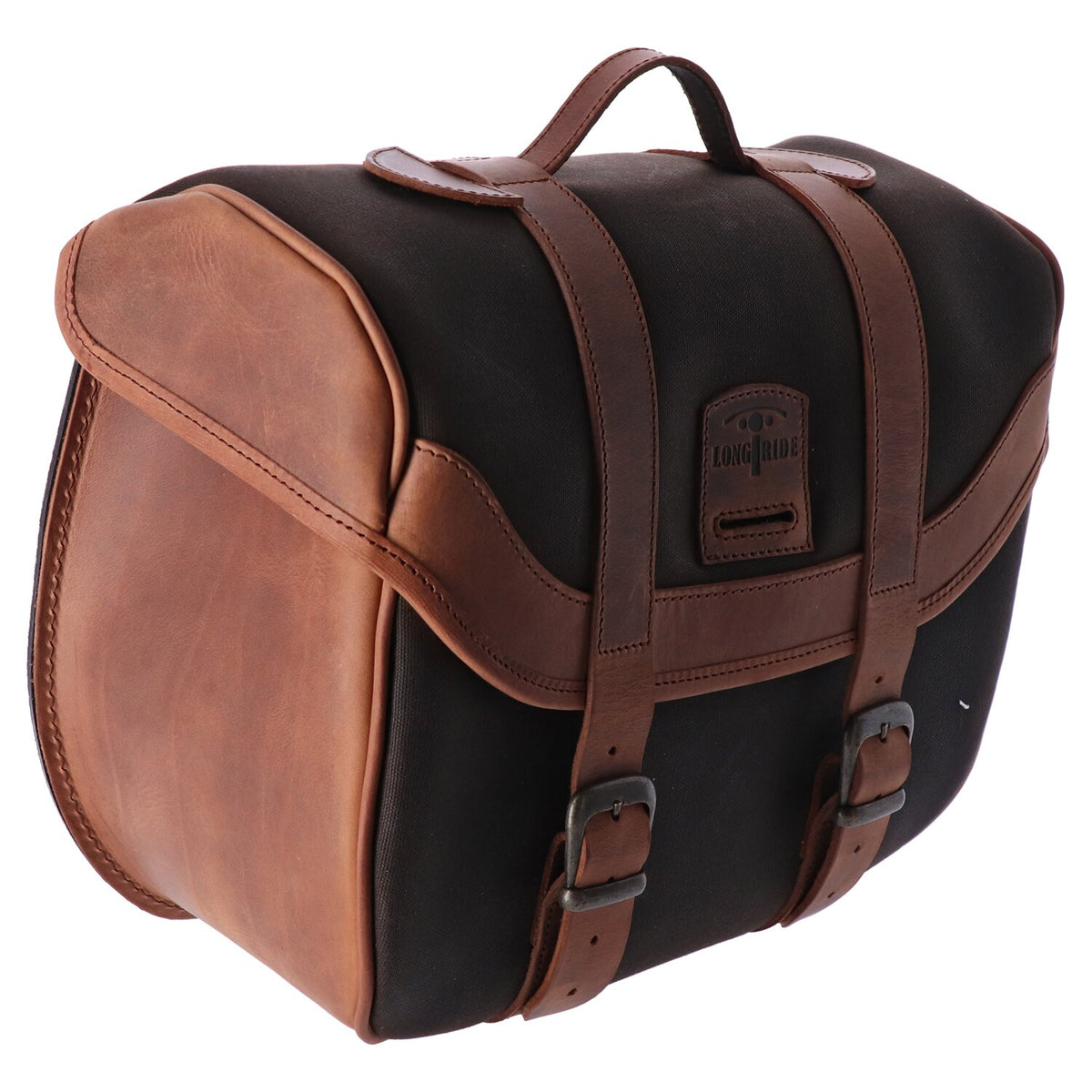Longride, click-on Retro saddlebag waxed cotton. Khaki
