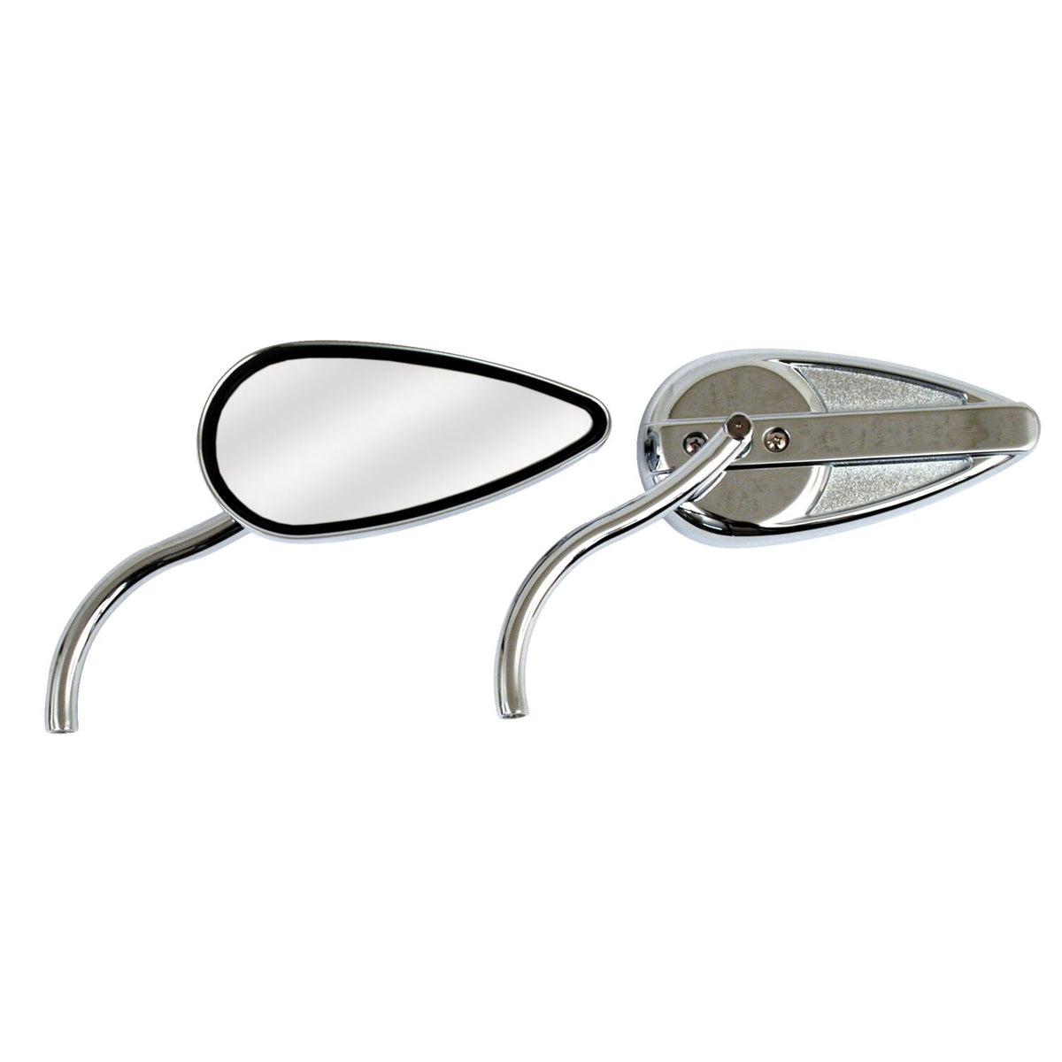 Retro teardrop mirror set. Chrome, radii round stem