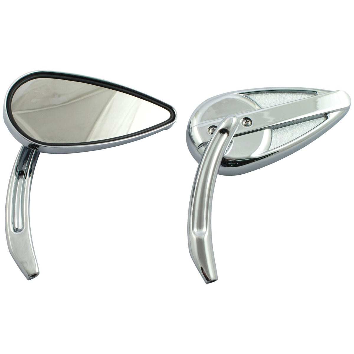 Retro teardrop mirror set. Chrome, aluminum grooved stem