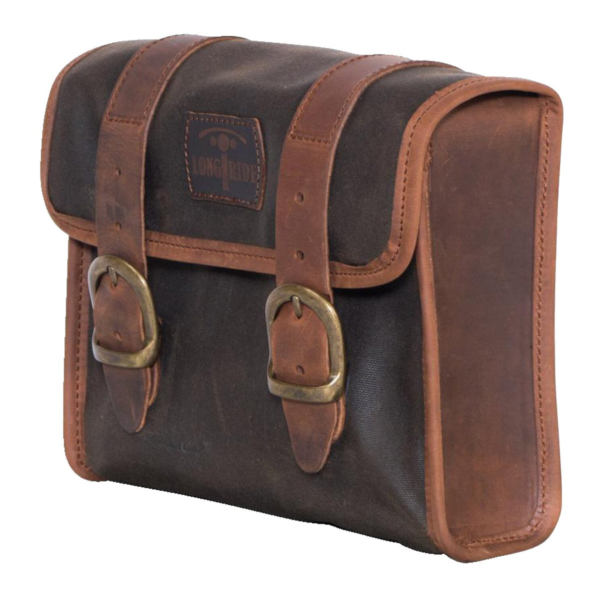 Longride, 'Mini' waxed cotton saddlebag. Khaki