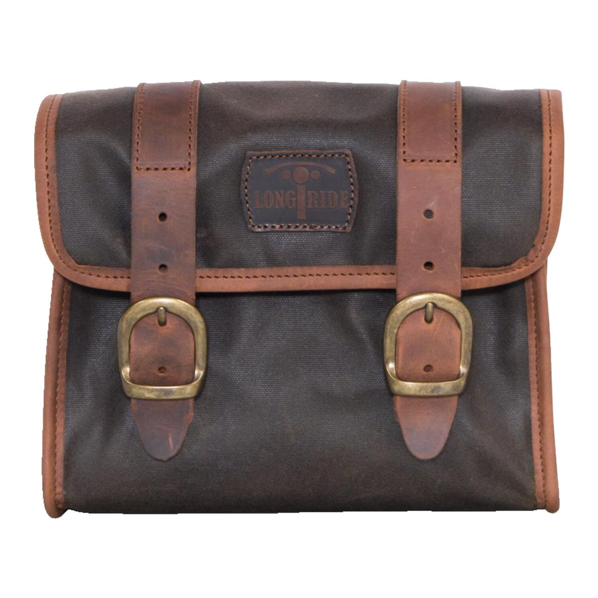 Longride, 'Mini' waxed cotton saddlebag. Khaki