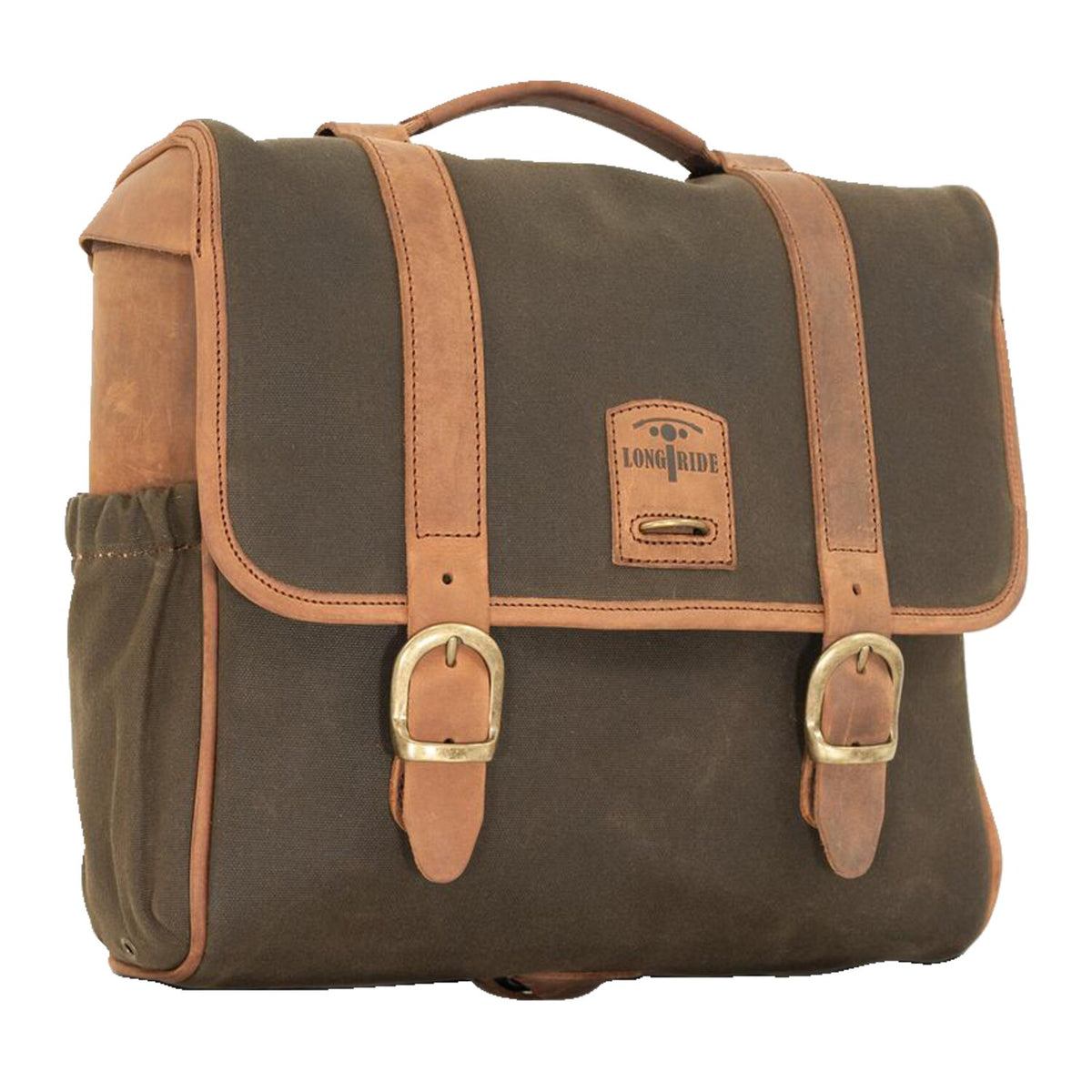 Longride, 'Classic' waxed cotton saddlebag. Khaki