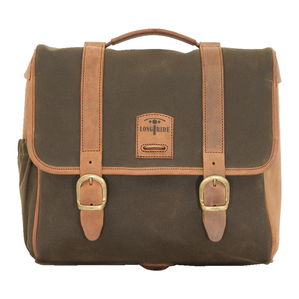 Longride, 'Classic' waxed cotton saddlebag. Khaki