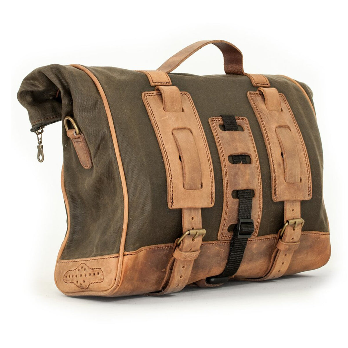 Longride, 'Old Chopper' waxed cotton saddlebag. Khaki