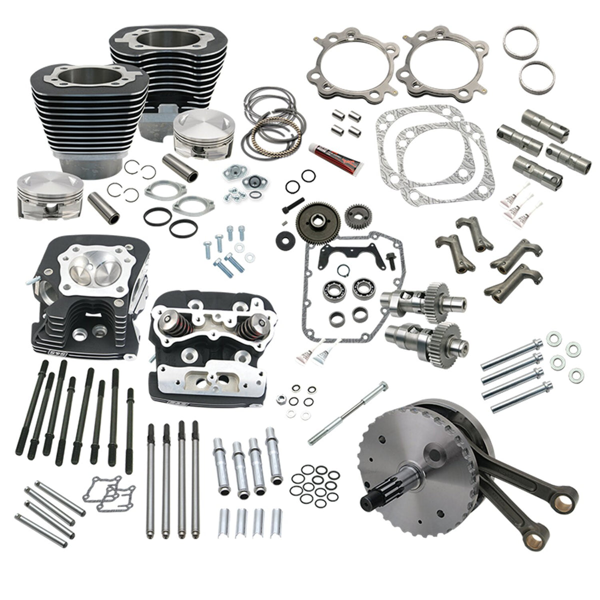 S&S, 124" Twin Cam Touring hot set-up kit with heads. Black