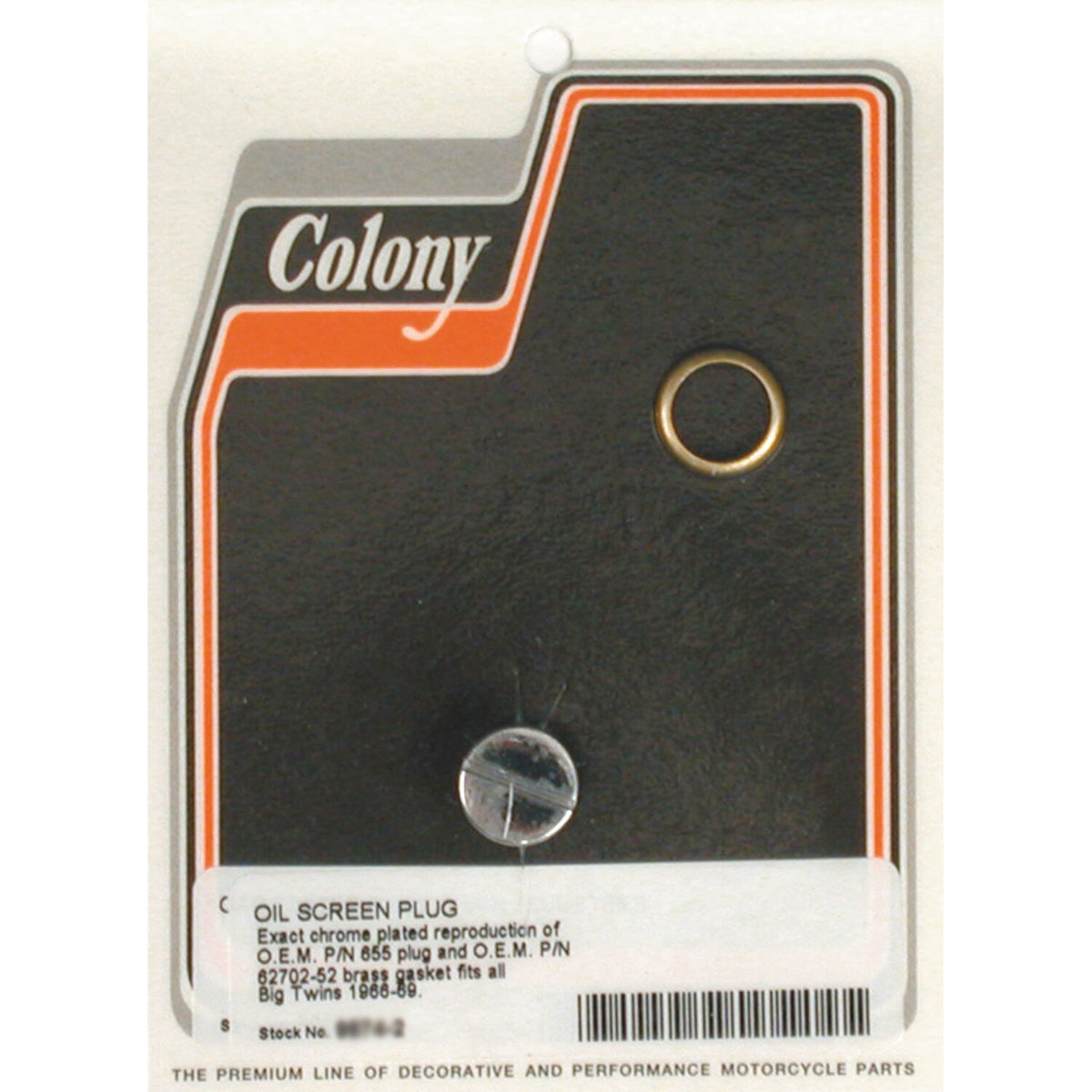 Colony, OEM style slotted plug oil screen crankcase. Chrome