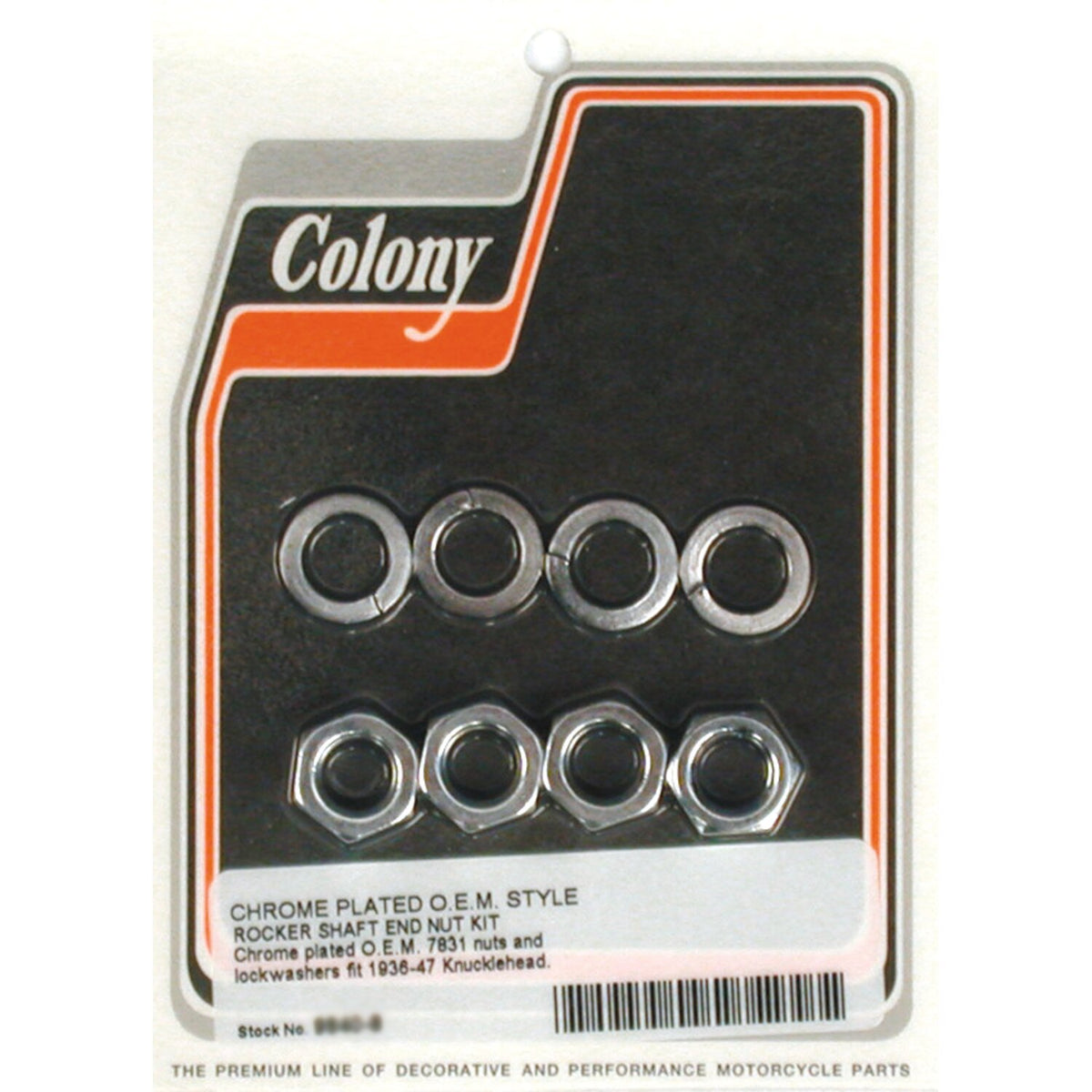 Colony, rocker shaft end nut kit. Chrome