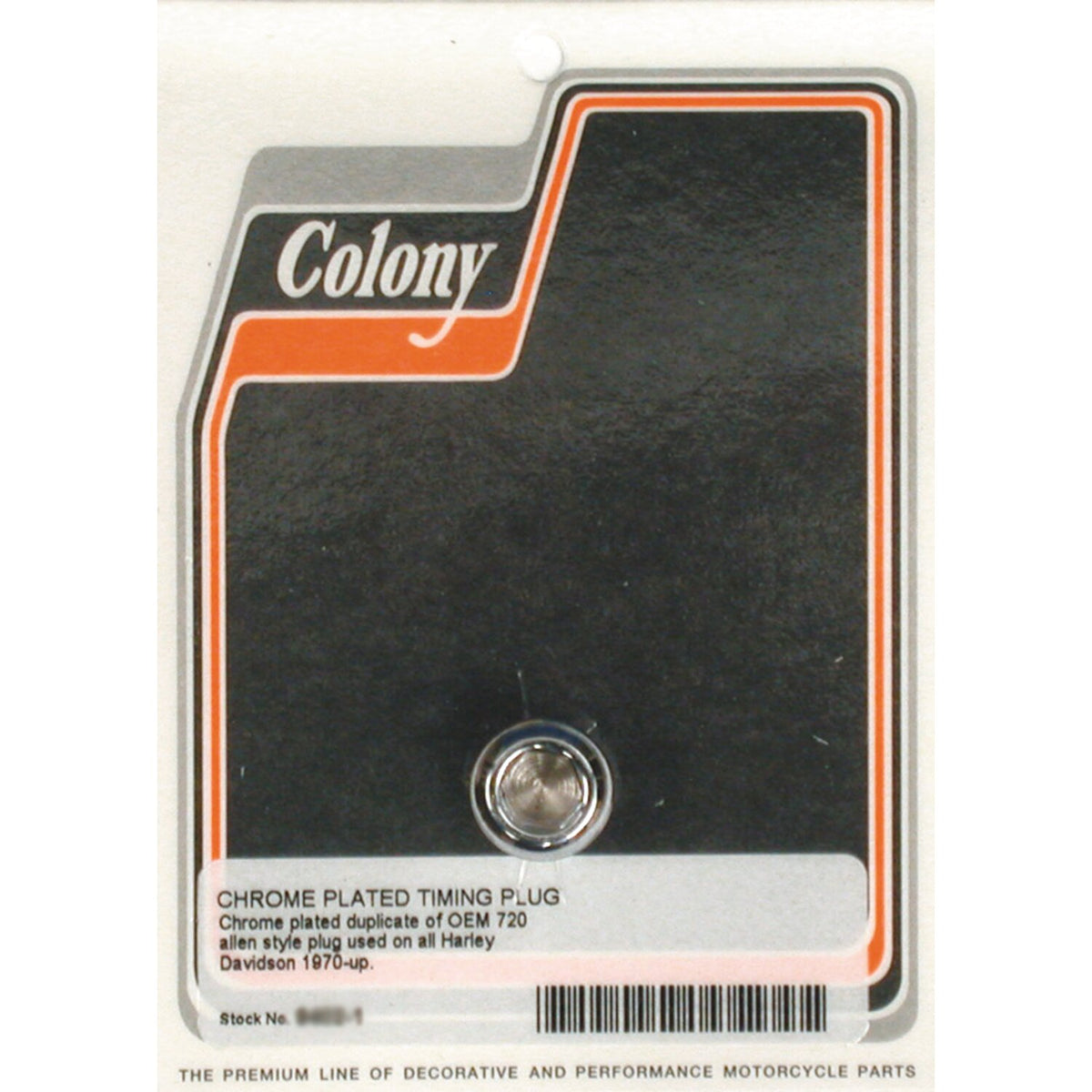 Colony, timing plug. OEM style allen. Chrome