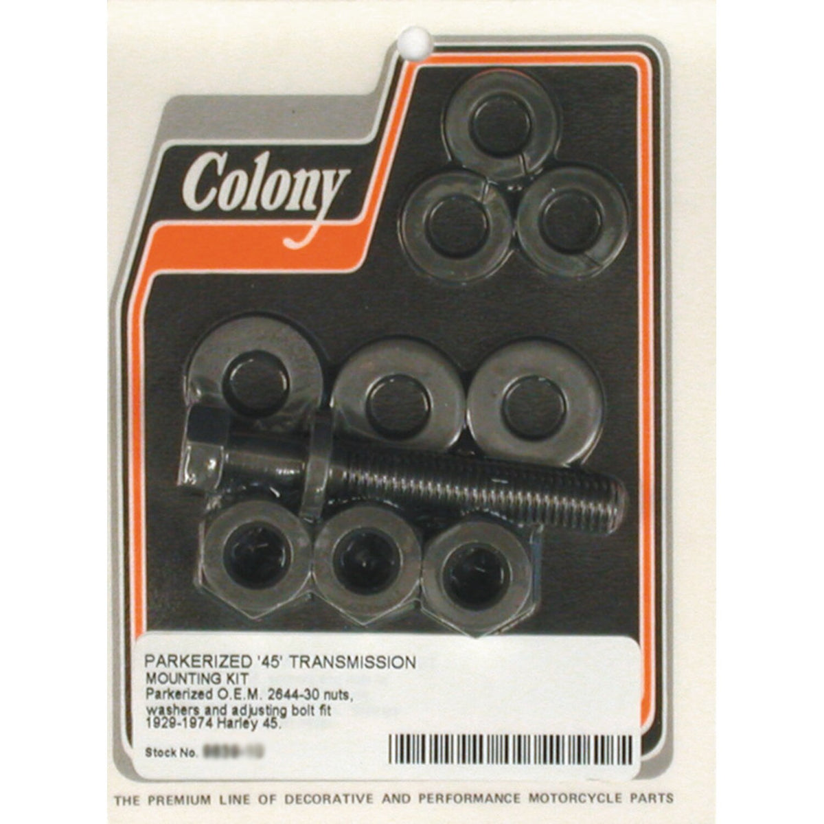 Colony, transmission mount kit. Black parkerized