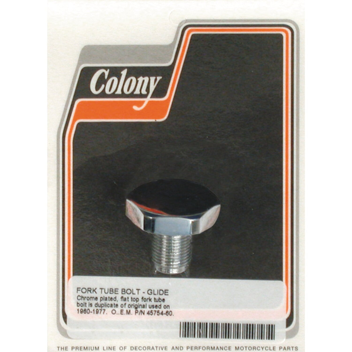Colony, 41mm fork tube cap bolt. Chrome