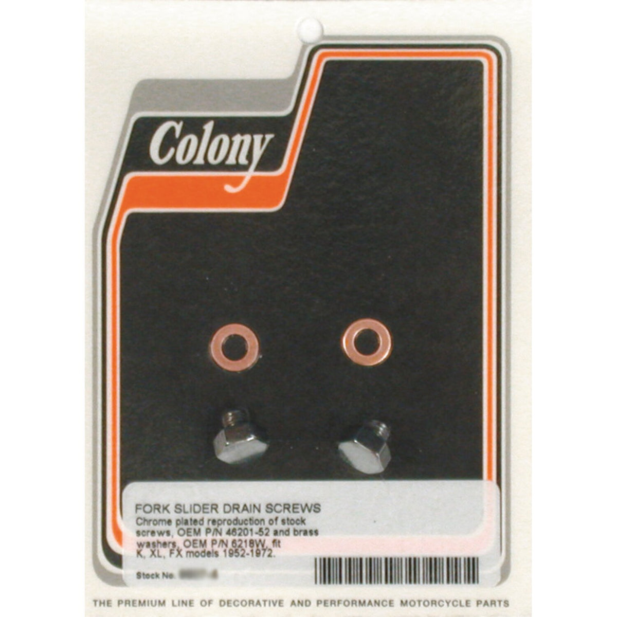 Colony, fork slider drain screws. Chrome