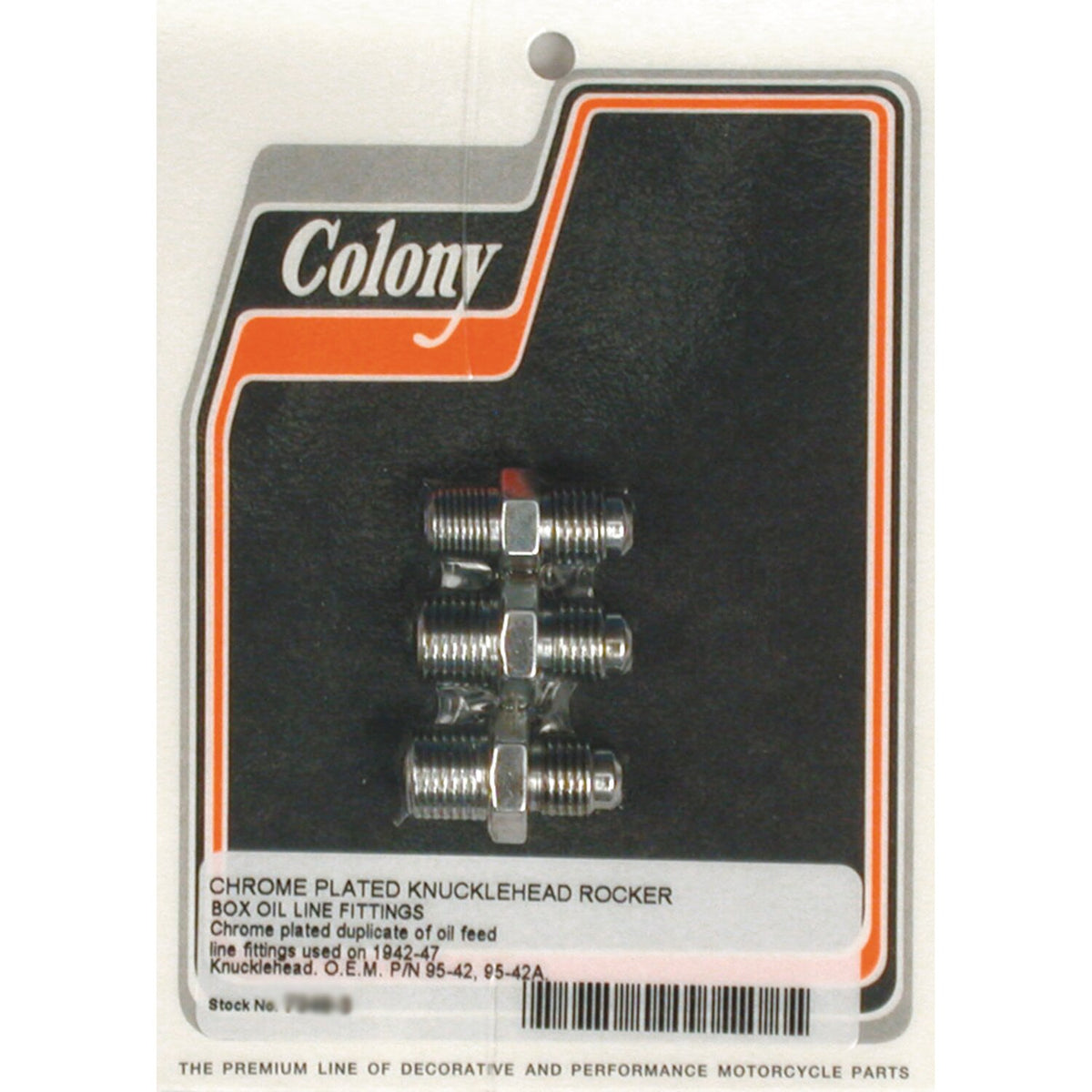 Colony, Knuckle rocker box oil feed fitting. Chrome