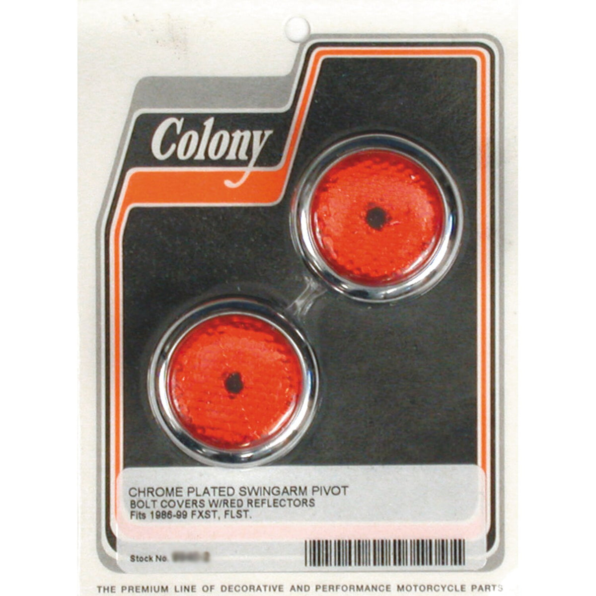 Colony, swingarm pivot bolt cover set. Red reflector