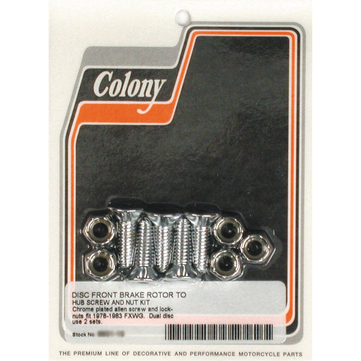 Colony, front brake rotor bolt & nut kit. Chrome