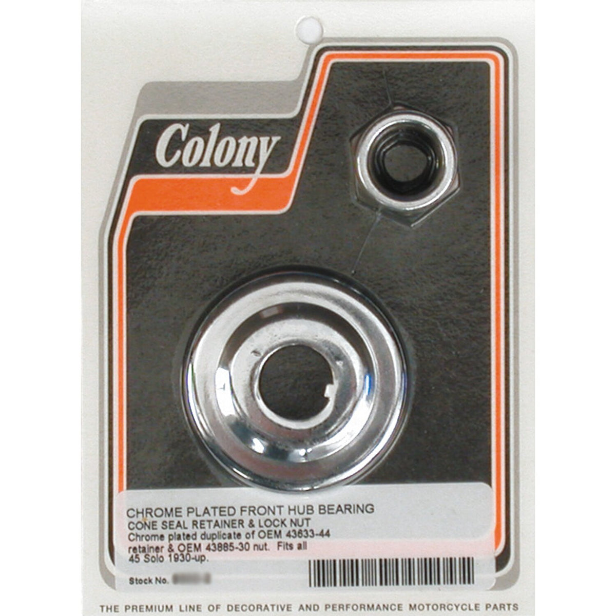 Colony, wheel bearing cone seal retainer & nut kit. Chrome