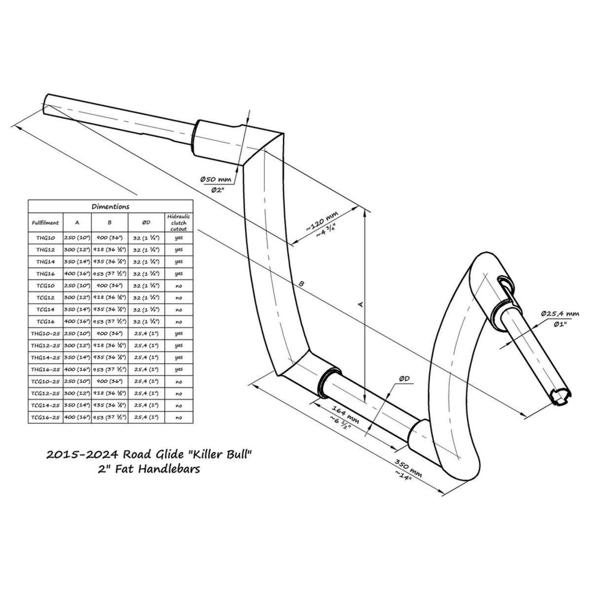 Killer Custom, Killer Bull 2" fat bar. FLTR/FLHR. 12" rise