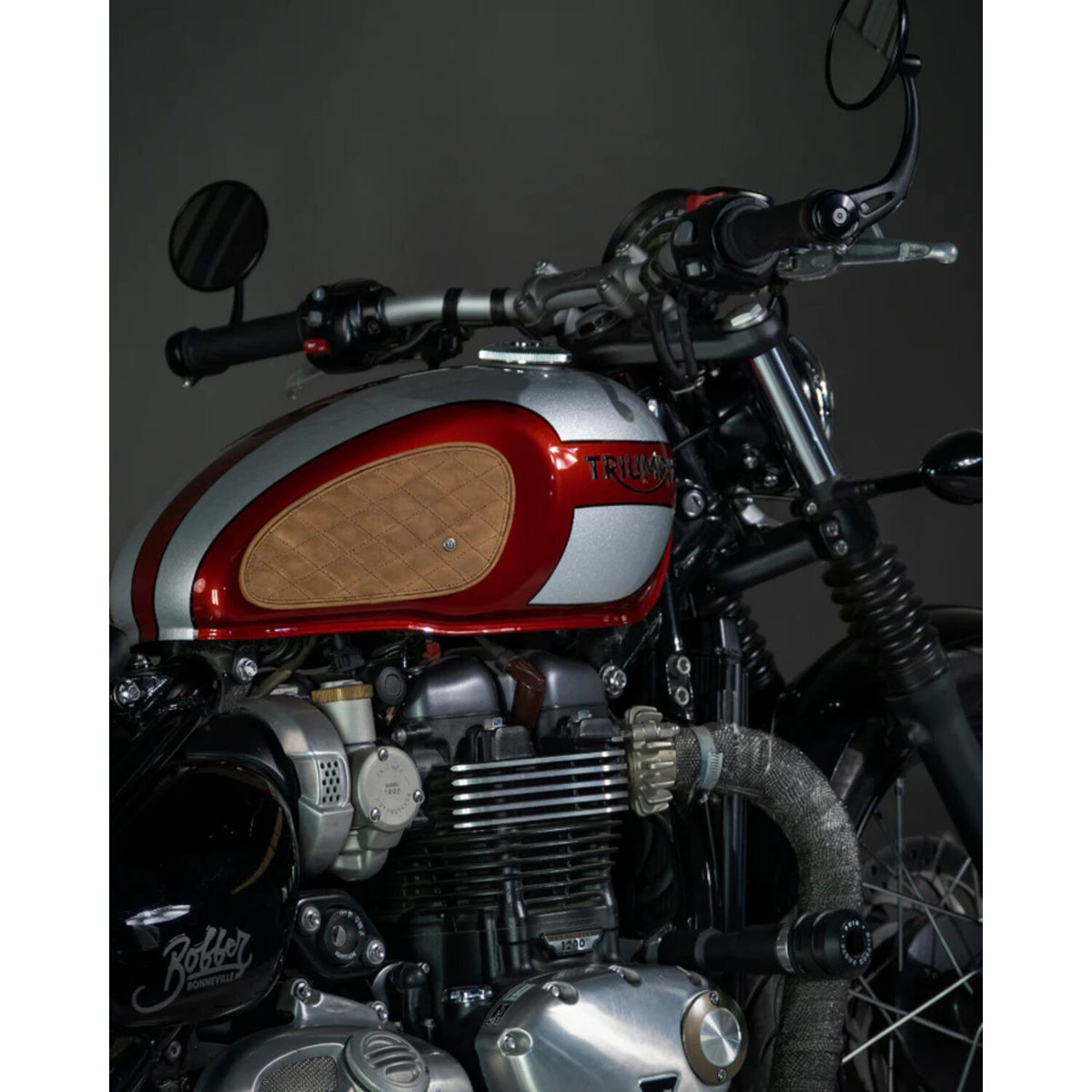 Trip Machine, Diamond leather gas tank pad set. Tobacco