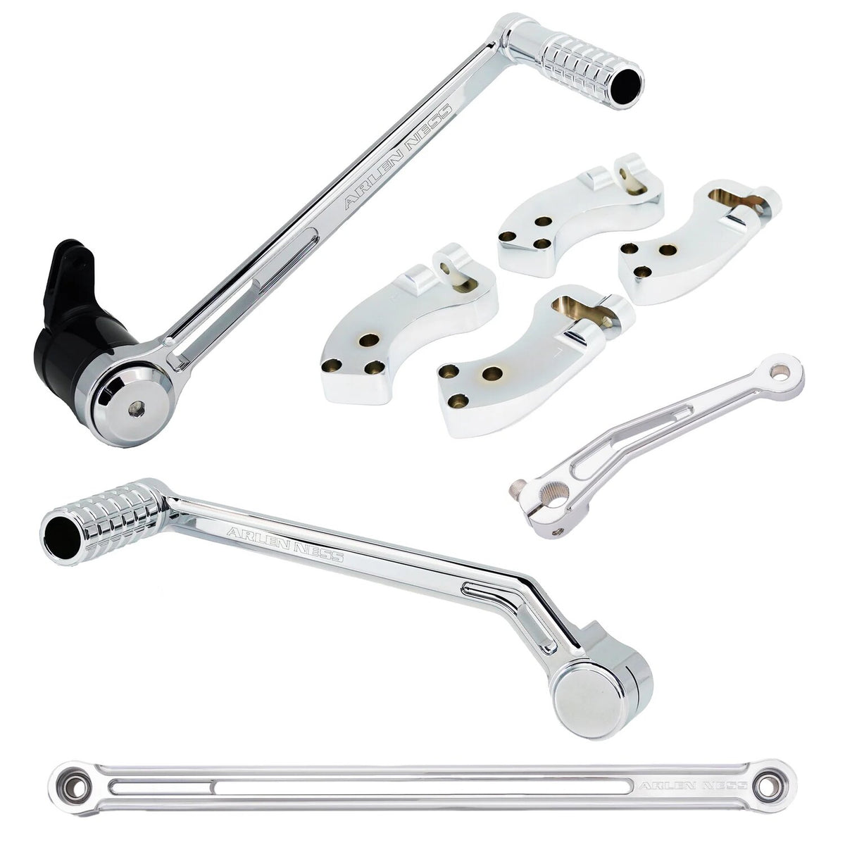 Arlen Ness, +3" extended foot control kit. Chrome