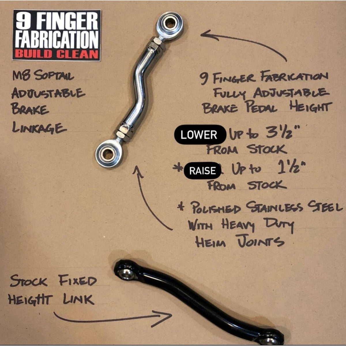 9Finger Fabrication, M8 mid-control brake linkage. Black